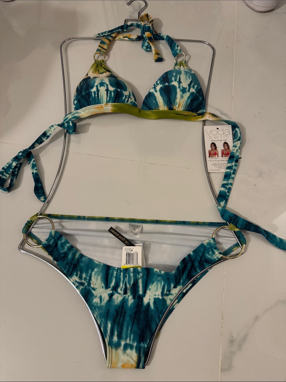 Voda Swim Teal Tie-Dye Ring Bikini Set